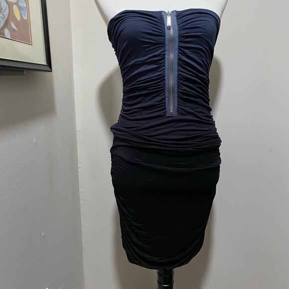 Young Fabulous Broke Strapless Navy to Black Ombré Ruched Dress, Sz Sm - Picture 7 of 11